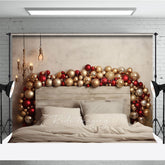Lofaris Modern Christmas Headboard Photography Backdrop Red and Gold Balloon Garland Rustic Chic Bedroom Photo Prop